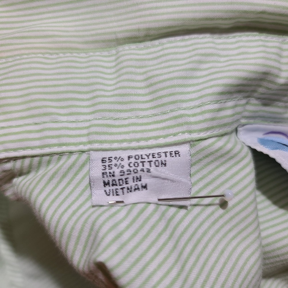 Vintage Las Olas Green Pinstripe Palm tree Mens Shirt size Large - Picture 5 of 6